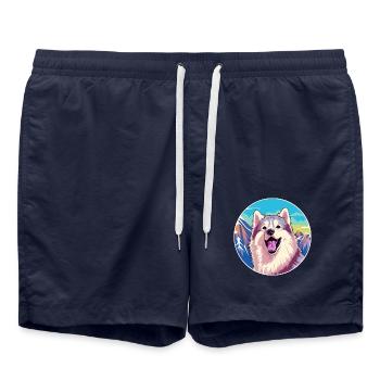 Kanadische Eskimo-Hunderasse Karikatur Kawaii Watercolo - Badeshorts - French Navy - Vorne - AI Model Male 185 light (185cm)
