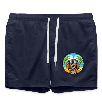 Schwarz Und Tan Coonhound Hunderasse Cartoon Strand - Badeshorts - French Navy - Vorne - AI Model Male 185 light (185cm)