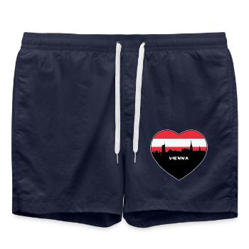Flaggen-Skyline-Reise-Andenken Wiens Österreich - Badeshorts - French Navy - Vorne - AI Model Male 185 light (185cm)