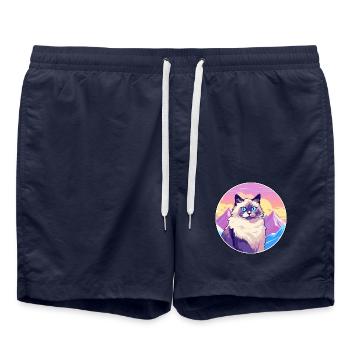 Birma Heilige Katze Bunte Karikatur Aquarell Illu - Badeshorts - French Navy - Vorne - AI Model Male 185 light (185cm)