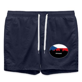 Prag Tschechien Flagge Skyline Silhouette Reisen - Badeshorts - French Navy - Vorne - AI Model Male 185 light (185cm)