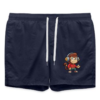 Monkey Funny Cartoon Character Headphone Music - Swim Trunks - french navy - Front - AI Model Male 185 light (185cm)
