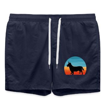 Lancashire Heeler Hund Liebe Silhouette Retro Sonnenuntergang - Badeshorts - French Navy - Vorne - AI Model Male 185 light (185cm)