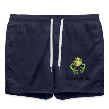 Froschkönig - Frosch mit Krone - Badeshorts - French Navy - Vorne - AI Model Male 185 light (185cm)
