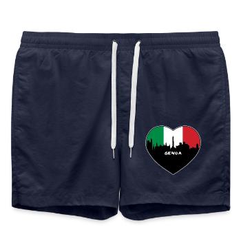 Genua Italien Flagge Skyline Reise Souvenir - Badeshorts - French Navy - Vorne - AI Model Male 185 light (185cm)