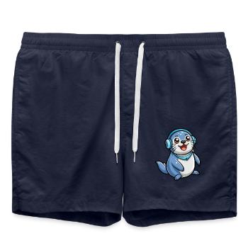 Seal Funny Cartoon Character Musique de casque - Short de bain - bleu marine - Devant - AI Model Male 185 light (185cm)