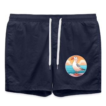 Möwe Aquarell Karikatur Kawaii Clipart Tier - Badeshorts - French Navy - Vorne - AI Model Male 185 light (185cm)