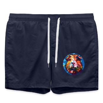 Meerschweinchen Bunte Aquarell-Tierillustration - Badeshorts - French Navy - Vorne - AI Model Male 185 light (185cm)