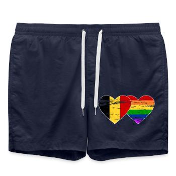 Belgien Regenbogen Flagge used - Badeshorts - French Navy - Vorne - AI Model Male 185 light (185cm)