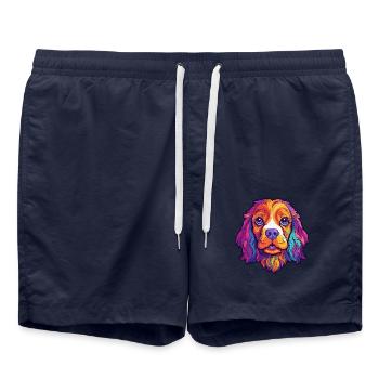 Cavalier Hunderasse Cartoon Kawaii Illustration - Badeshorts - French Navy - Vorne - AI Model Male 185 light (185cm)