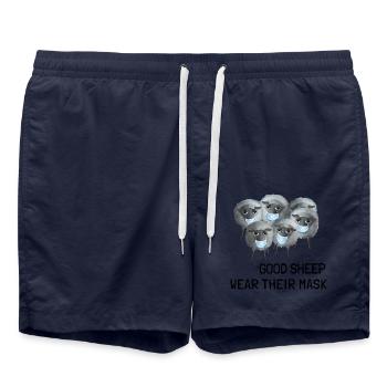 Good Sheep wear their Mask - Herde mit Mundschutz - Badeshorts - French Navy - Vorne - AI Model Male 185 light (185cm)