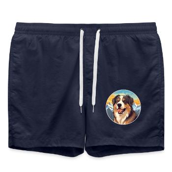 Moskauer Wachhund Rasse Cartoon Kawaii Watercolo - Badeshorts - French Navy - Vorne - AI Model Male 185 light (185cm)