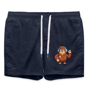 Big Foot Lustige Zeichentrickfigur Kopfhörer Musik - Badeshorts - French Navy - Vorne - AI Model Male 185 light (185cm)