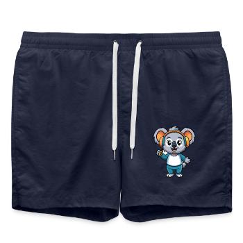 Koala Lustige Cartoon Figur Kopfhörer Musik - Badeshorts - French Navy - Vorne - AI Model Male 185 light (185cm)