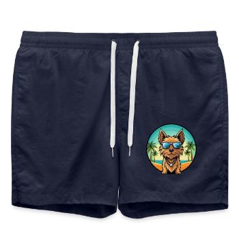 Australian Silky Terrier Chien Race Cartoon Beach - Short de bain - bleu marine - Devant - AI Model Male 185 light (185cm)