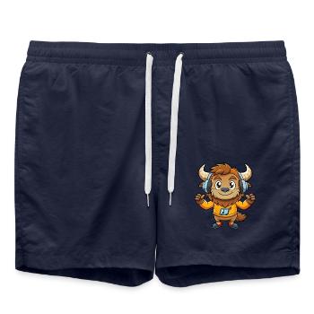 Bison Funny Cartoon Character Headphone Music - Swim Trunks - french navy - Front - AI Model Male 185 light (185cm)