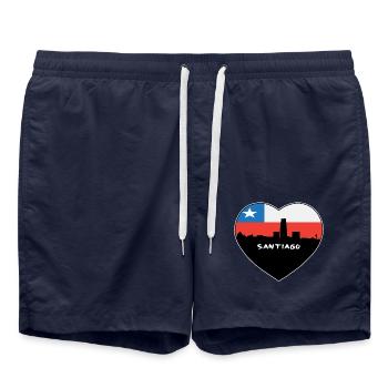 Santiago Chile Flagge Skyline Reise Souvenir - Badeshorts - French Navy - Vorne - AI Model Male 185 light (185cm)