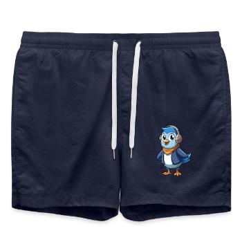 Taube Lustige Zeichentrickfigur Kopfhörer Musik - Badeshorts - French Navy - Vorne - AI Model Male 185 light (185cm)
