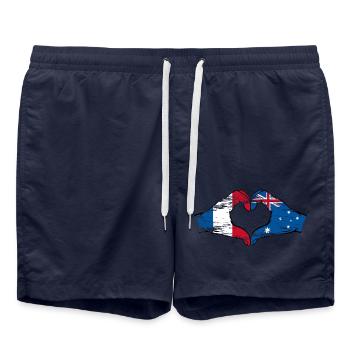 Frankreich Australien Flagge Herzform used - Badeshorts - French Navy - Vorne - AI Model Male 185 light (185cm)