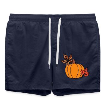 Herbstlicher Kürbis mit Blättern – Cozy Vibes - Badeshorts - French Navy - Vorne - AI Model Male 185 light (185cm)