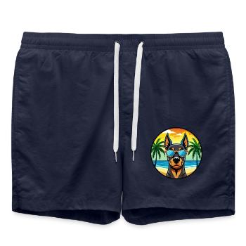 Doberman Pinscher Dog Breed Cartoon Sunglass Beach - Swim Trunks - french navy - Front - AI Model Male 185 light (185cm)