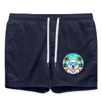 Kuvasz Ungarische Hunderasse Cartoon Sonnenbrille Strand - Badeshorts - French Navy - Vorne - AI Model Male 185 light (185cm)