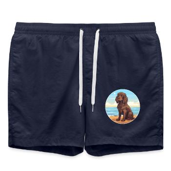 Boykin Spaniel Hund Rasse Cartoon Kawaii Clipart - Badeshorts - French Navy - Vorne - AI Model Male 185 light (185cm)