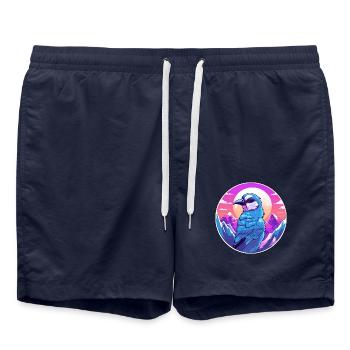 Blauer Eichelhäher Aquarell Karikatur Kawaii Haustier Tier Colo - Badeshorts - French Navy - Vorne - AI Model Male 185 light (185cm)