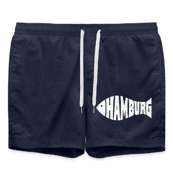 Hamburg City North German lettering Fischform - Swim Trunks - french navy - Front - AI Model Male 185 light (185cm)