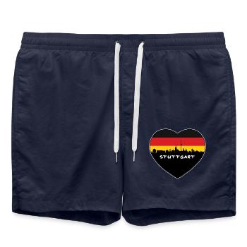 Flaggen-Skyline-Reise-Andenken Stuttgarts Deutschland - Badeshorts - French Navy - Vorne - AI Model Male 185 light (185cm)
