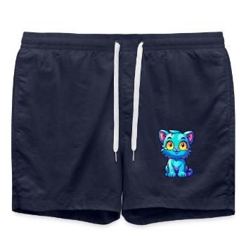 Katze buntes Aquarell Cartoon Kawaii Tier - Badeshorts - French Navy - Vorne - AI Model Male 185 light (185cm)