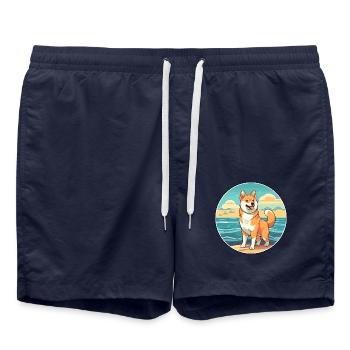 Shiba Inu Hunderasse Karikatur Kawaii Clipart Hund Haustier - Badeshorts - French Navy - Vorne - AI Model Male 185 light (185cm)