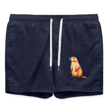 Murmeltier buntes Aquarell Cartoon Kawaii Tier - Badeshorts - French Navy - Vorne - AI Model Male 185 light (185cm)