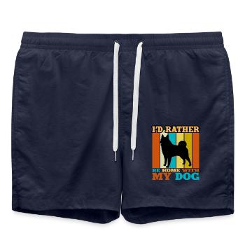 Schwarzer Norwegischer Elchhund Hund Silhouette Retro Sonne - Badeshorts - French Navy - Vorne - AI Model Male 185 light (185cm)