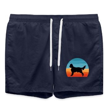 Irish Setter Hundeliebhaber Silhouette Vintage Sonnenuntergang - Badeshorts - French Navy - Vorne - AI Model Male 185 light (185cm)