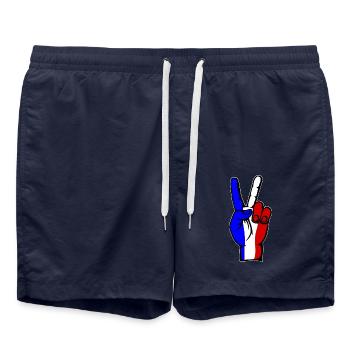 Frankreich Flagge Frieden Victory Symbol - Badeshorts - French Navy - Vorne - AI Model Male 185 light (185cm)