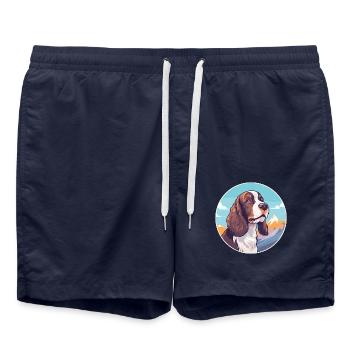 English Springer Spaniel Hunderasse Cartoon Kawaii - Badeshorts - French Navy - Vorne - AI Model Male 185 light (185cm)