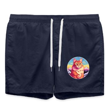 Ingwer Langhaar Katze Bunte Karikatur Aquarell il - Badeshorts - French Navy - Vorne - AI Model Male 185 light (185cm)