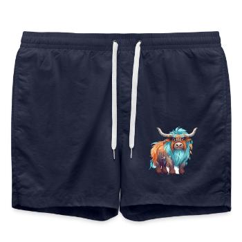 Yak buntes Aquarell Cartoon Kawaii Tier - Badeshorts - French Navy - Vorne - AI Model Male 185 light (185cm)