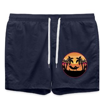 Palm Trees Hammock Sunset - Swim Trunks - french navy - Front - AI Model Male 185 light (185cm)