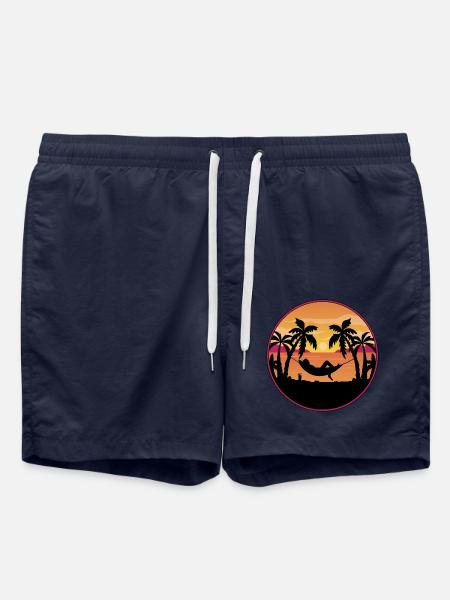 Palm Trees Hammock Sunset - Swim Trunks - french navy