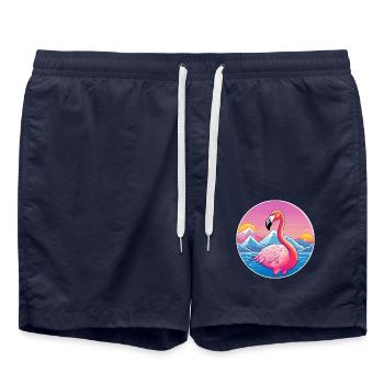 Flamingo Aquarell Cartoon Kawaii Haustier Tier Colo - Badeshorts - French Navy - Vorne - AI Model Male 185 light (185cm)