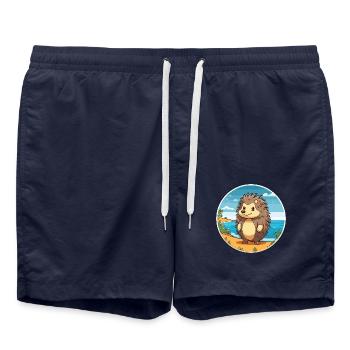 Igel Aquarell Karikatur Kawaii Clipart Tier - Badeshorts - French Navy - Vorne - AI Model Male 185 light (185cm)