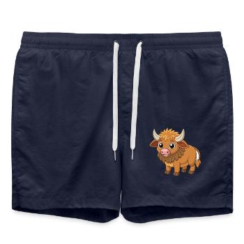 Buffalo Cute Mascot Cartoon Character Kawaii - Swim Trunks - french navy - Front - AI Model Male 185 light (185cm)