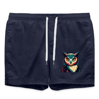 Owl Cartoon Character Colorful Pet Animal - Swim Trunks - french navy - Front - AI Model Male 185 light (185cm)