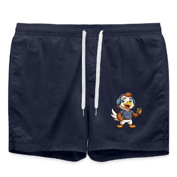 Adler Lustige Zeichentrickfigur Kopfhörer Musik - Badeshorts - French Navy - Vorne - AI Model Male 185 light (185cm)