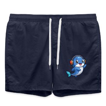 Wal Lustige Zeichentrickfigur Kopfhörer Musik - Badeshorts - French Navy - Vorne - AI Model Male 185 light (185cm)