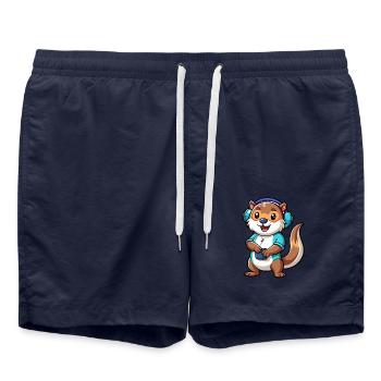 Loutre Funny Cartoon Character Musique de casque - Short de bain - bleu marine - Devant - AI Model Male 185 light (185cm)