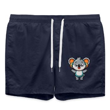 Koala Lustige Zeichentrickfigur Kopfhörer Musik - Badeshorts - French Navy - Vorne - AI Model Male 185 light (185cm)