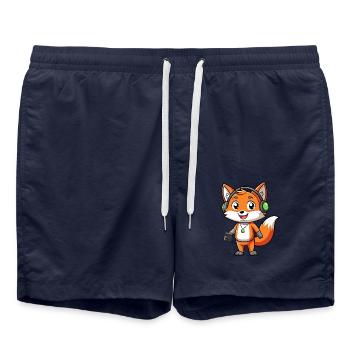 Fuchs Lustige Zeichentrickfigur Kopfhörer Musik - Badeshorts - French Navy - Vorne - AI Model Male 185 light (185cm)